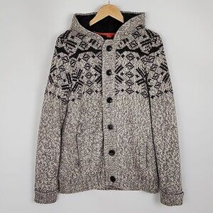 Coupe Men's Wool Blend Knit Button Up Hooded Jacket Beige Black Nordic Sz Large